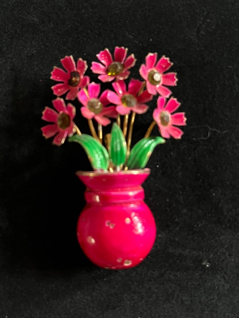 Pink Enamel Floral Vase Brooch